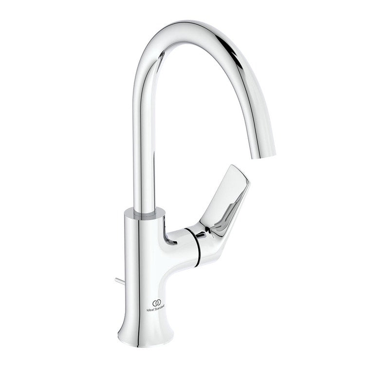 Ideal Standard Einhandmischer mit hohem Auslauf für Waschbecken, mit Bedienstange und 1-1/4" Ablaufgarnitur, Chrom-Finish LA DOLCE VITA BD657AA
