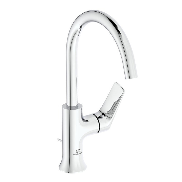 Ideal Standard Einhandmischer mit hohem Auslauf für Waschbecken, mit Bedienstange und 1-1/4" Ablaufgarnitur, Chrom-Finish LA DOLCE VITA BD657AA