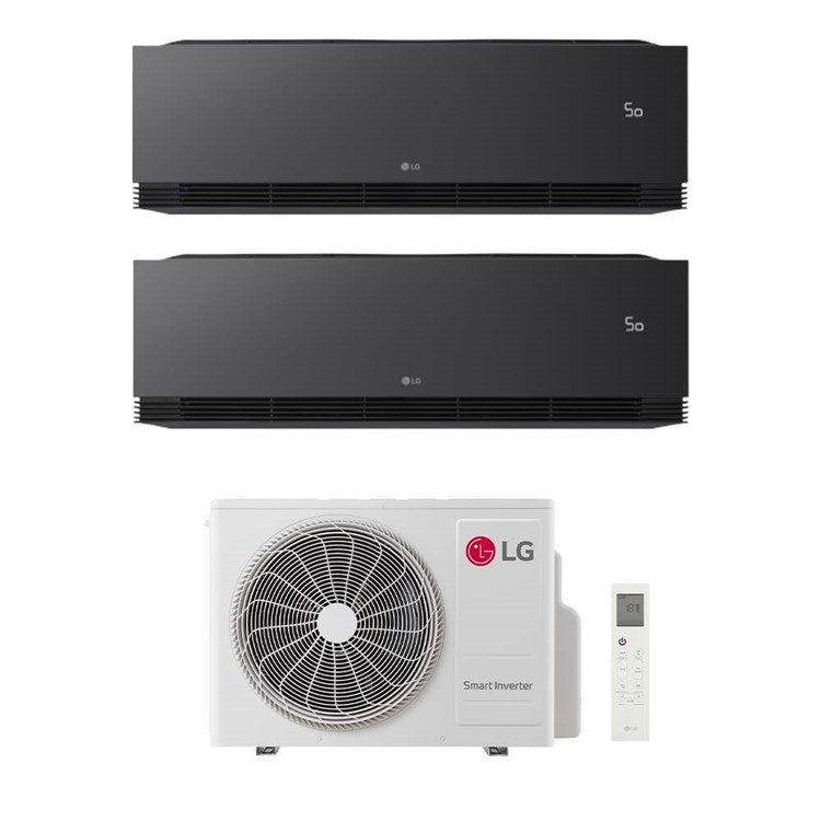 LG 2-fach-Split-Klimagerät ARTCOOL Black AI Air, Wandgerät, Inverter, WLAN, Black (mattschwarz) – Außengerät R32 5,3 kW, Innengeräte 12000+12000 BTU MU3R19.U24A0+AA[12|12]SB.NS1