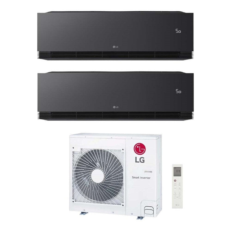 LG 2-fach-Split-Klimagerät ARTCOOL Black AI Air, Wandgerät, Inverter, WLAN, Black (mattschwarz) – Außengerät R32 8,8 kW, Innengeräte 9000+12000 BTU MU5R30.U36A0+AA[09|12]SB.NS1