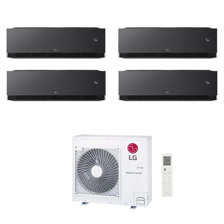 LG 4-fach-Split-Klimagerät ARTCOOL Black AI Air, Wandgerät, Inverter, WLAN, Black (mattschwarz) – Außengerät R32 8,8 kW, Innengeräte 12000+12000+12000+12000 BTU MU5R30.U36A0+AA[12|12|12|12]SB.NS1