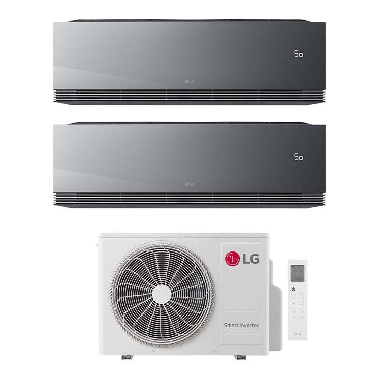 LG 2-fach-Split-Klimagerät ARTCOOL Mirror AI Air, Wandgerät, Inverter, WLAN, Mirror (verspiegelt) – Außengerät R32 4,7 kW, Innengeräte 9000+12000 BTU MU2R17.U18A0+AA[09|12]SP.NS1