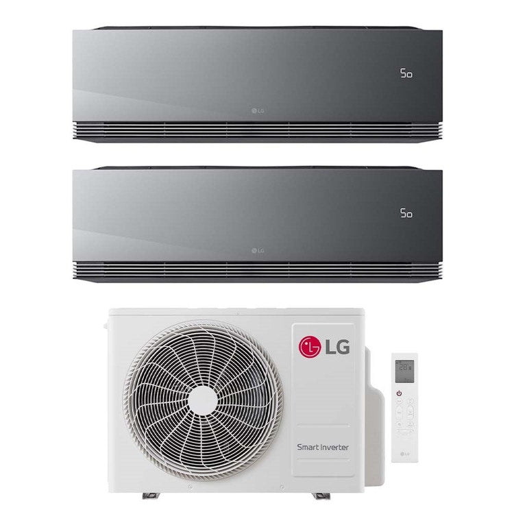 LG 2-fach-Split-Klimagerät ARTCOOL Mirror AI Air, Wandgerät, Inverter, WLAN, Mirror (verspiegelt) – Außengerät R32 7 kW, Innengeräte 9000+12000 BTU MU4R25.U24A0+AA[09|12]SP.NS1