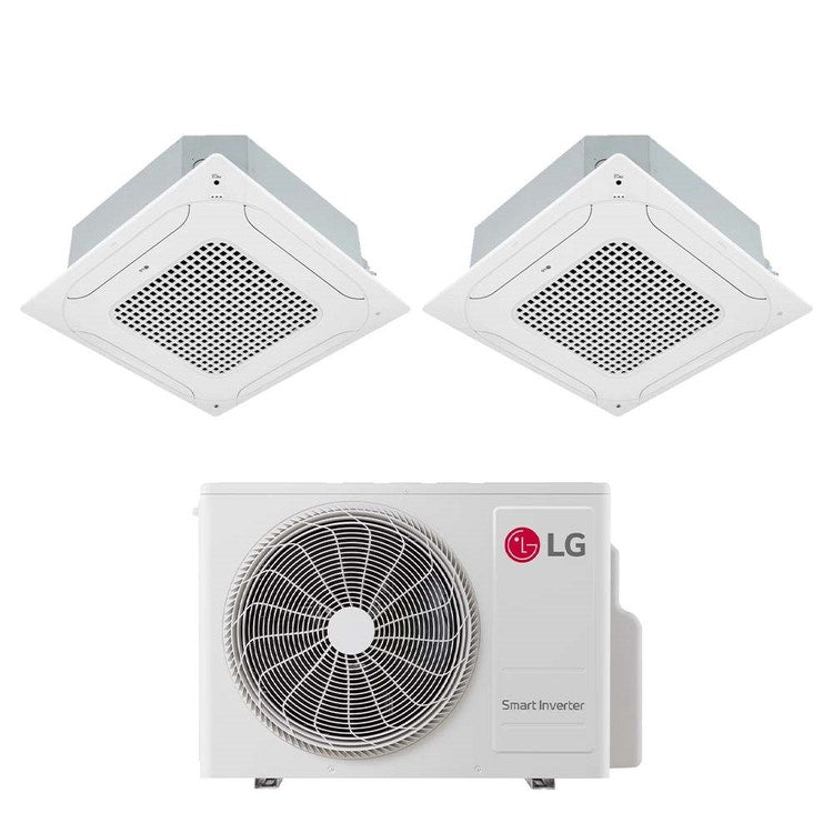 LG 2-fach-Split-Klimagerät 4-Wege-Kassette, Inverter, Weiß – Außengerät R32 4,7 kW, Innengeräte 12000+12000 BTU MU2R17.U18A0+CT[12|12]F.NR0
