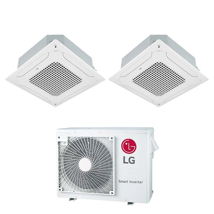LG 2-fach-Split-Klimagerät 4-Wege-Kassette, Inverter, Weiß – Außengerät R32 7 kW, Innengeräte 9000+24000 BTU MU4R25.U22+CT[09]F.NR0+CT[24]F.NB0
