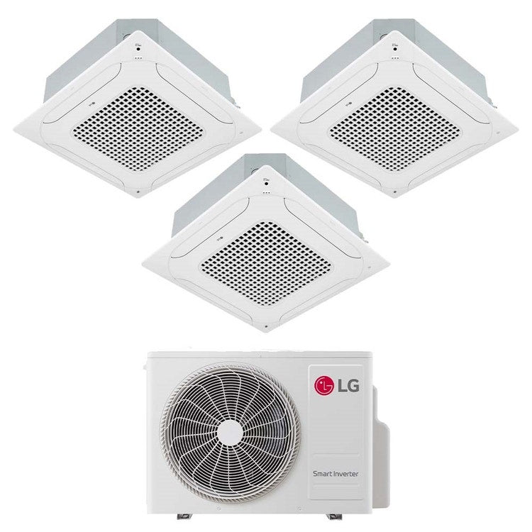 LG 3-fach-Split-Klimagerät 4-Wege-Kassette, Inverter, Weiß – Außengerät R32 7,9 kW, Innengeräte 9000+9000+9000 BTU MU4R27.U24A0+CT[09|09|09]F.NR0