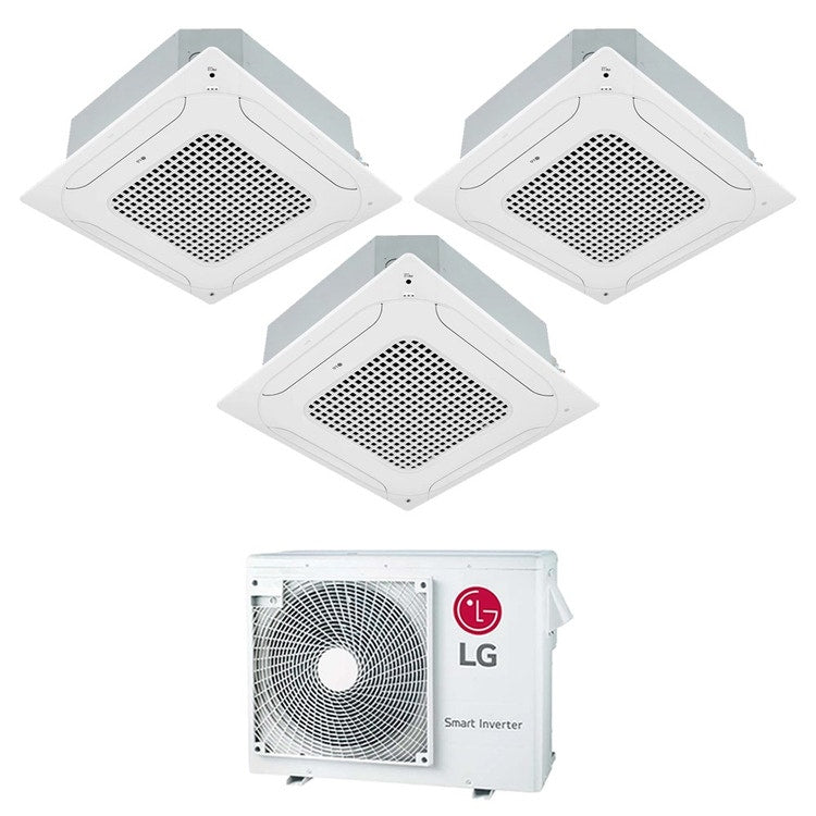 LG 3-fach-Split-Klimagerät 4-Wege-Kassette, Inverter, Weiß – Außengerät R32 7 kW, Innengeräte 9000+9000+12000 BTU MU4R25.U22+CT[09|09|12]F.NR0