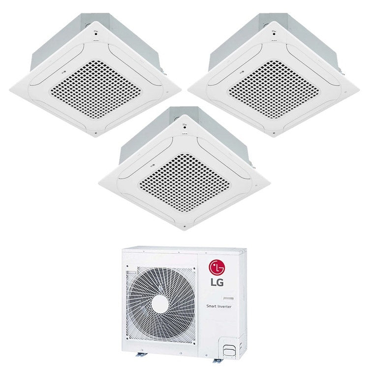 LG 3-fach-Split-Klimagerät 4-Wege-Kassette, Inverter, Weiß – Außengerät R32 8,8 kW, Innengeräte 9000+12000+18000 BTU MU5R30.U42+CT[09|12]F.NR0+CT[18]F.NQ0