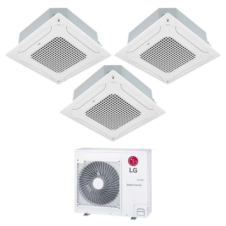 LG 3-fach-Split-Klimagerät 4-Wege-Kassette, Inverter, Weiß – Außengerät R32 8,8 kW, Innengeräte 9000+9000+24000 BTU MU5R30.U36A0+CT[09|09]F.NR0+CT[24]F.NB0