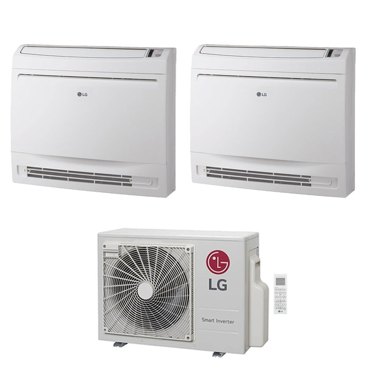 LG 2-fach-Split-Klimagerät Konsole, Inverter, Weiß – Außengerät R32 6,2 kW, Innengeräte 9000+9000 BTU MU3R21.U23+UQ[09|09]F.NA0
