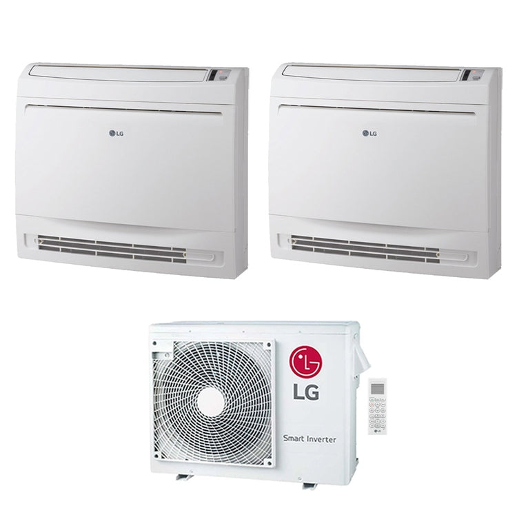 LG 2-fach-Split-Klimagerät Konsole, Inverter, Weiß – Außengerät R32 7 kW, Innengeräte 12000+12000 BTU MU4R25.U22+UQ[12|12]F.NA0