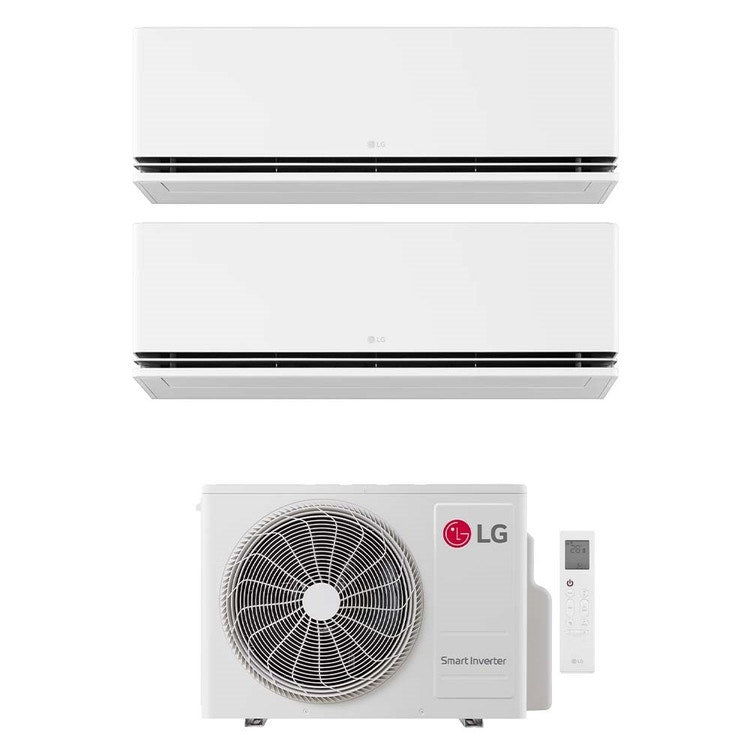 LG 2-fach-Split-Klimagerät DUALCOOL Deluxe, Wandgerät, Inverter, WLAN, Weiß – Außengerät R32 4,7 kW, Innengeräte 9000+12000 BTU MU2R17.U18A0+H[09|12]S1DA.NS1