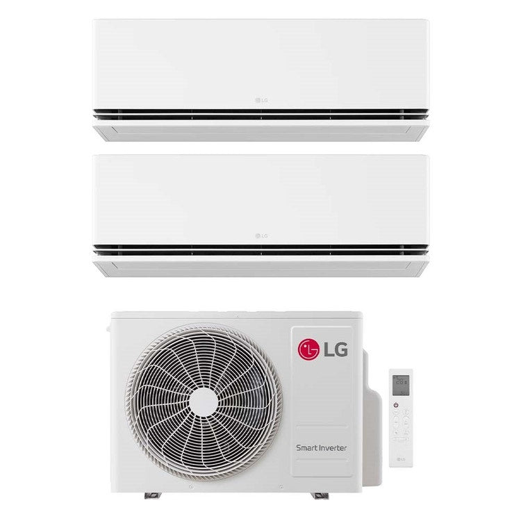 LG 2-fach-Split-Klimagerät DUALCOOL Deluxe, Wandgerät, Inverter, WLAN, Weiß – Außengerät R32 7,9 kW, Innengeräte 7000+12000 BTU MU4R27.U24A0+PM[07]SND.NS0+H[12]S1DA.NS1