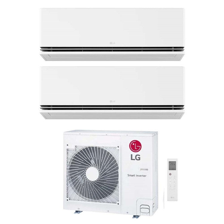 LG 2-fach-Split-Klimagerät DUALCOOL Deluxe, Wandgerät, Inverter, WLAN, Weiß – Außengerät R32 8,8 kW, Innengeräte 7000+12000 BTU MU5R30.U36A0+PM[07]SND.NS0+H[12]S1DA.NS1