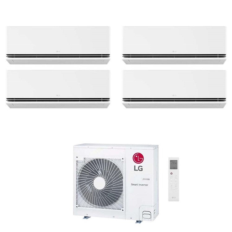 LG 4-fach-Split-Klimagerät DUALCOOL Deluxe, Wandgerät, Inverter, WLAN, Weiß – Außengerät R32 8,8 kW, Innengeräte 7000+9000+9000+18000 BTU MU5R30.U36A0+PM[07]SND.NS0+H[09|09|18]S1DA.NS1