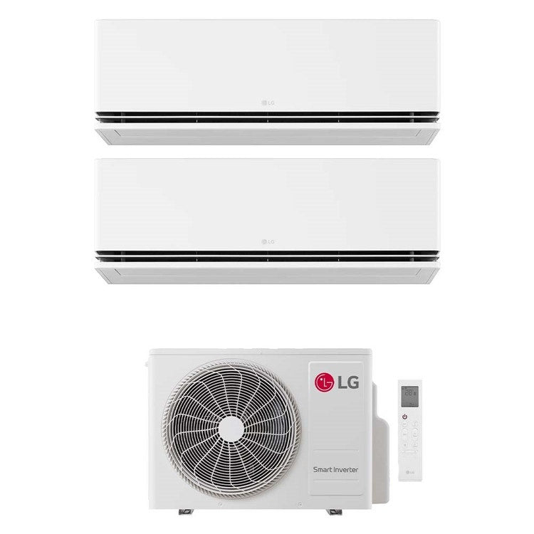 LG 2-fach-Split-Klimagerät DUALCOOL Premium, Wandgerät, Inverter, WLAN, Weiß – Außengerät R32 4,1 kW, Innengeräte 9000+12000 BTU MU2R15.018A0+H[09|12]S1PA.NS1