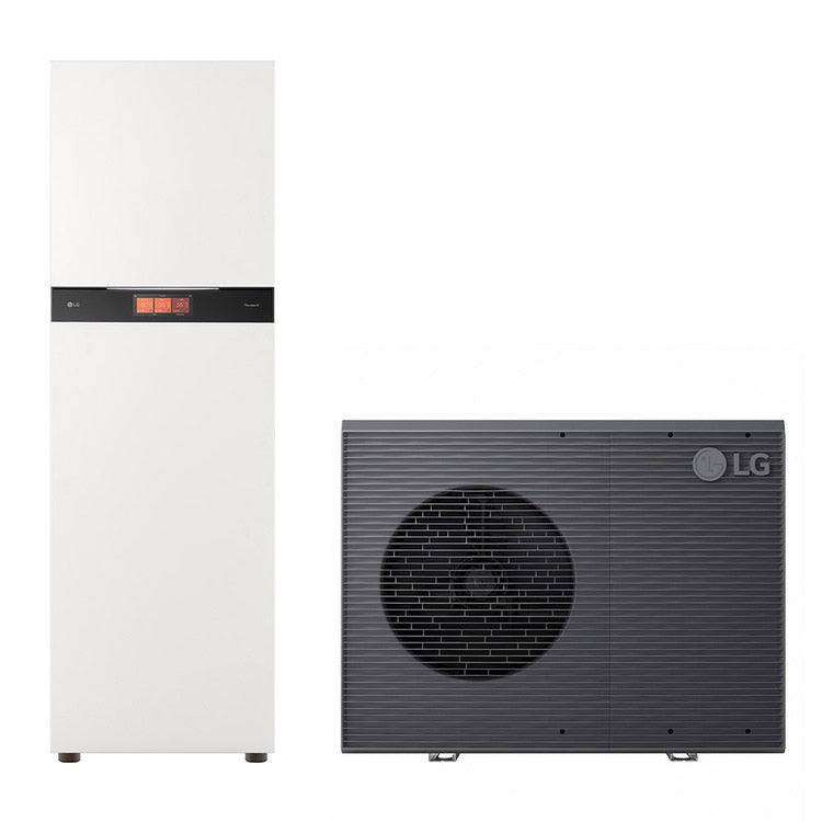 LG Premium R290 einphasiges Hydroniksystem bestehend aus 7 kW Wärmepumpe und Innengerät Combi Unit mit 200 Liter Speicher, 1 Kreis THERMA V HM071HF.UB40+HN20XAHY.NK1