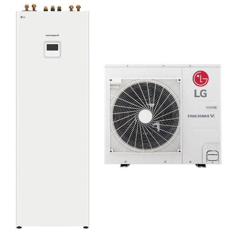 LG Einphasiges Hydroniksystem bestehend aus 9 kW Wärmepumpe und Innengerät Combi Unit mit 200 Liter Speicher THERMA V HU091MR.U44+HN0913T.NK0