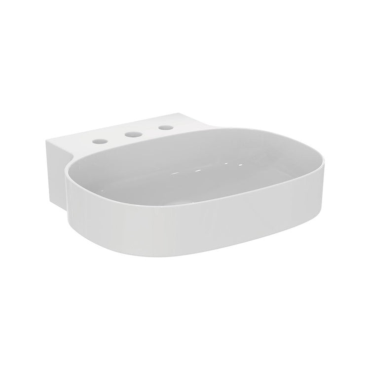Ideal Standard Aufsatzwaschbecken L. 50 cm, ultraschmal, 3 Hahnlöcher, ohne Überlauf, Weiß, glänzende Oberfläche LINDA-X T498601