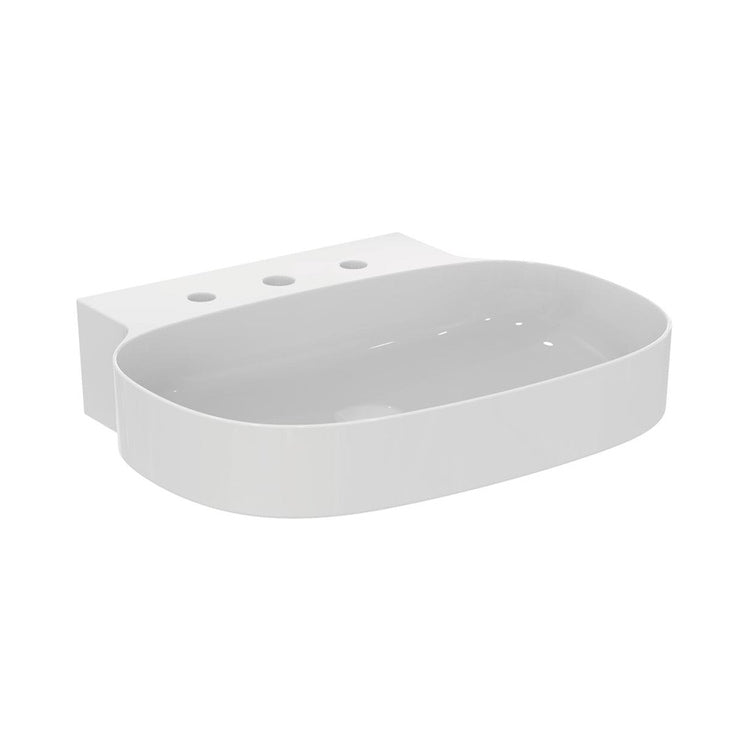 Ideal Standard Aufsatz- oder Hängespüle L. 60 cm, ultraschmal, mit 3 Armaturenlöchern, ohne Überlauf, Weiß, glänzende Ausführung LINDA-X T439401