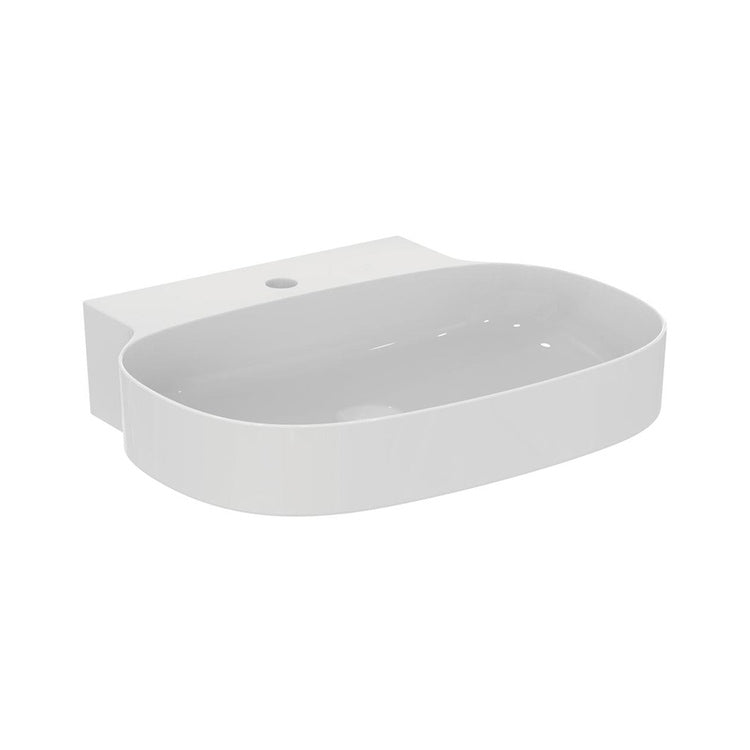 Ideal Standard Waschbecken, aufstellbar oder wandhängend, L. 60 cm, ultraschlank, einlochbohrung, ohne Überlauf, Weiß, glänzende Oberfläche LINDA-X T439301