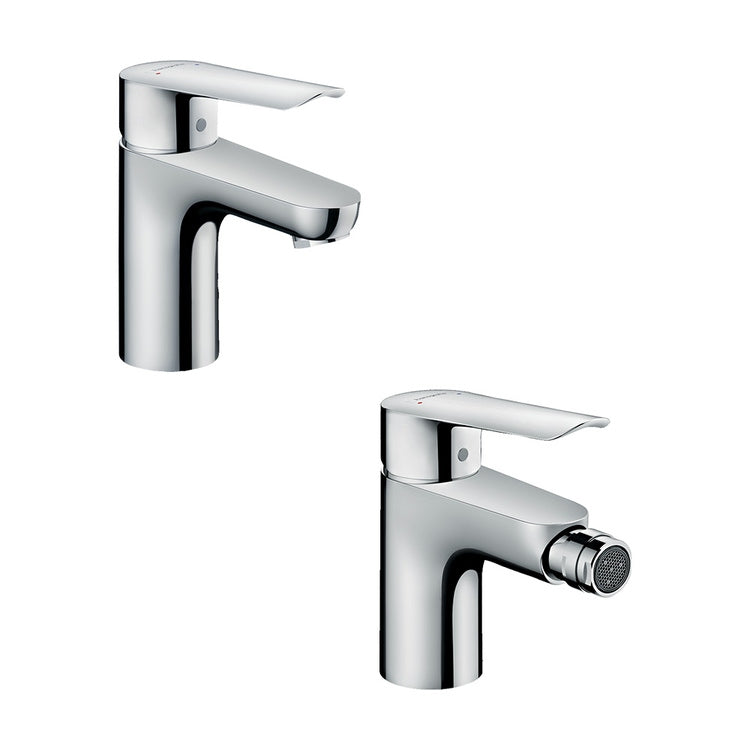 Hansgrohe Armaturen-Set mit Waschtischmischer mit Ablauf und Bidetmischer mit Ablauf, mit Ablaufgarnitur aus Messing, Chrom-Finish LOGIS E SETLOGE001