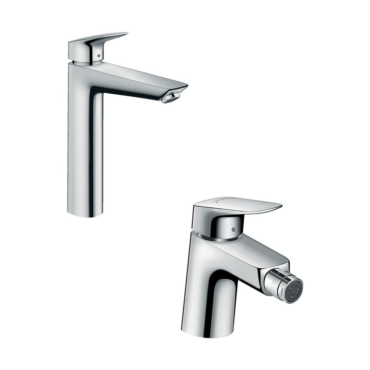 Hansgrohe Armaturenset mit Waschtischmischer mit Ablauf und Bidetmischer mit Ablauf, Chromoberfläche LOGIS SETLOG001