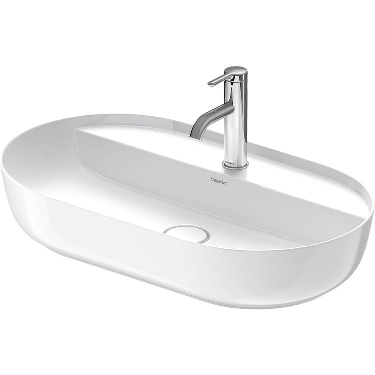 Duravit Aufsatzwaschbecken 70 cm, einloch, mit Korrektur, ohne Überlauf, mit Hahnlochbank, Weiß LUV 0380700000