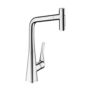 Hansgrohe Einhebel-Küchenarmatur 320, ausziehbare Brause, 2 Strahlarten, sBox, Chromoberfläche M71 73816000