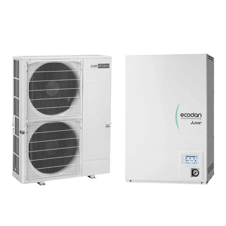Mitsubishi Hybrid-System Luft/Luft, Luft/Wasser bestehend aus dreiphasiger Inverter-Wärmepumpe Small Y 15,5 kW mit Hydrobox Medium ECODAN MULTI CITY PUMY-P140YKM7+ERSC-VM2E