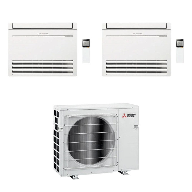 Mitsubishi 2-fach-Split-Klimagerät MFZ-KT Console, Truhengerät, Inverter, Weiß – Außengerät VFHZ R32 5,3 kW, Innengeräte 9000+9000 BTU MXZ-2F53VFHZ+MFZ-KT[25|25]VG