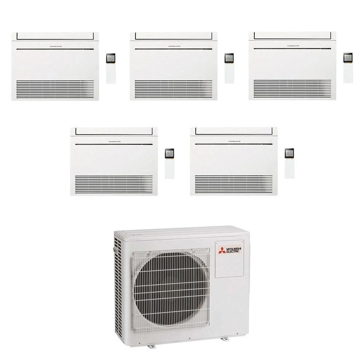 Mitsubishi 5-fach-Split-Klimagerät MFZ-KT Console, Truhengerät, Inverter, WLAN, Weiß – Außengerät R32 10,2 kW, Innengeräte 9000+9000+9000+9000+9000 BTU MXZ-5F102VF2+MFZ-KT[25|25|25|25|25]VGK