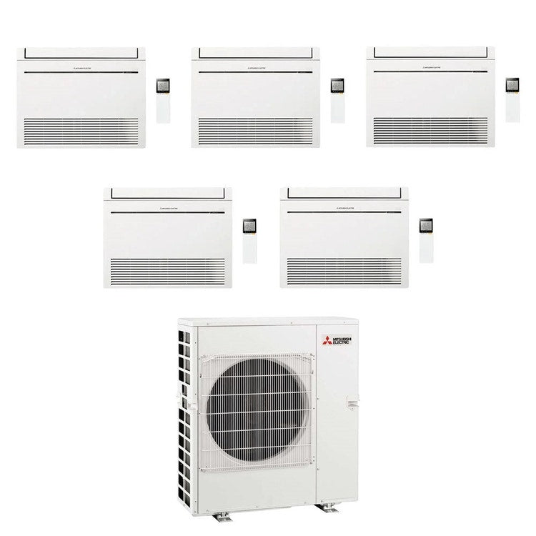 Mitsubishi 5-fach-Split-Klimagerät MFZ-KT Console, Truhengerät, Inverter, WLAN, Weiß – Außengerät R32 12 kW, Innengeräte 9000+12000+12000+12000+12000 BTU MXZ-6F120VF+MFZ-KT[25|35|35|35|35]VGK