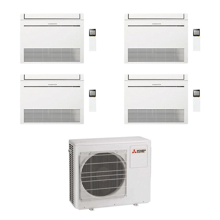Mitsubishi 4-fach-Split-Klimagerät MFZ-KT Console, Truhengerät, Inverter, WLAN, Weiß – Außengerät R32 10,2 kW, Innengeräte 9000+9000+12000+18000 BTU MXZ-5F102VF2+MFZ-KT[25|25|35|50]VGK