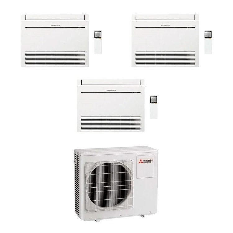 Mitsubishi 3-fach-Split-Klimagerät MFZ-KT Console, Truhengerät, Inverter, WLAN, Weiß – Außengerät R32 6,8 kW, Innengeräte 9000+9000+18000 BTU MXZ-3F68VF4+MFZ-KT[25|25|50]VGK
