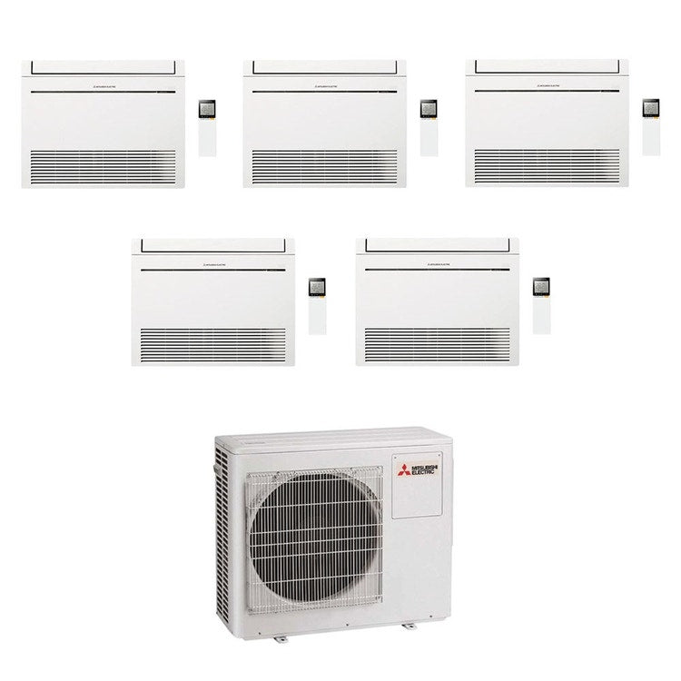 Mitsubishi 5-fach-Split-Klimagerät MFZ-KT Console, Truhengerät, Inverter, Weiß – Außengerät R32 10,2 kW, Innengeräte 9000+9000+9000+9000+9000 BTU MXZ-5F102VF+MFZ-KT[25|25|25|25|25]VG