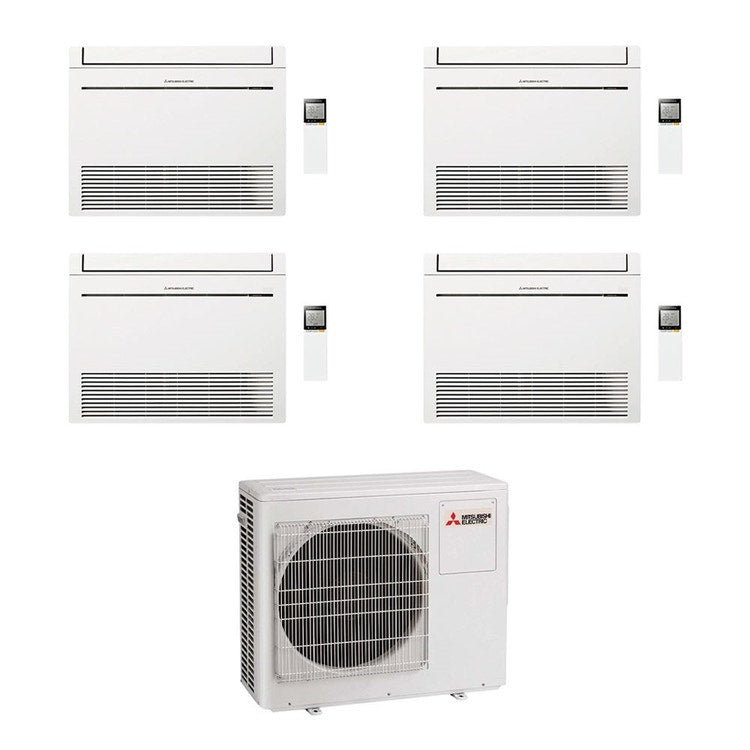 Mitsubishi 4-fach-Split-Klimagerät MFZ-KT Console, Truhengerät, Inverter, Weiß – Außengerät R32 7,2 kW, Innengeräte 9000+9000+9000+9000 BTU MXZ-4F72VF+MFZ-KT[25|25|25|25]VG