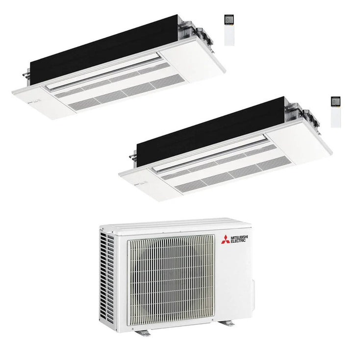 Mitsubishi 2-fach-Split-Klimagerät MLZ-KP 1-Wege-Kassette, Inverter – Außengerät R32 5,3 kW, Innengeräte 9000+12000 BTU MXZ-2F53VF4+MLZ-KP[25|35]VG