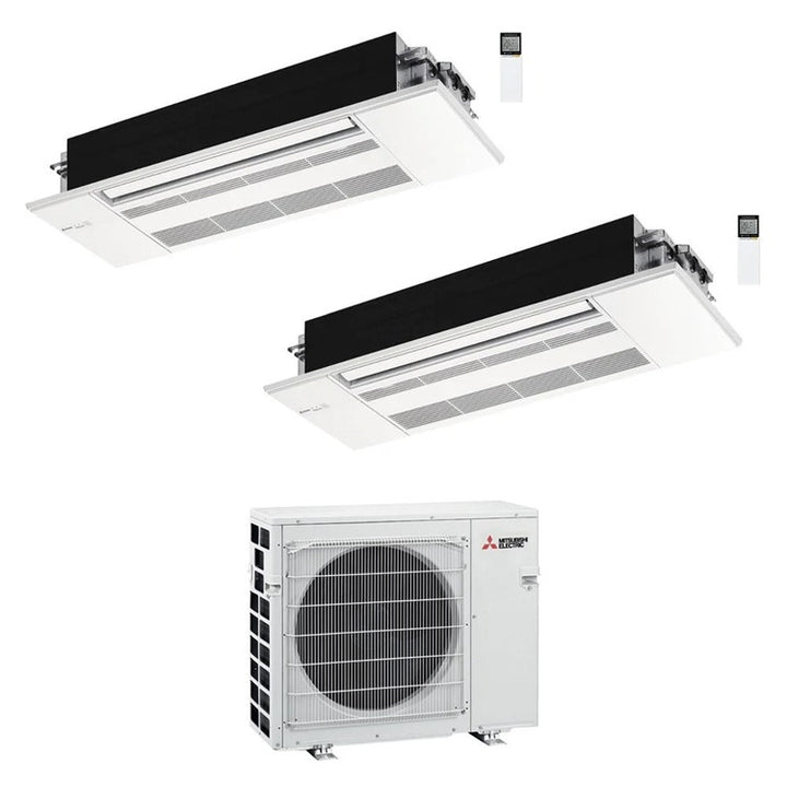 Mitsubishi 2-fach-Split-Klimagerät MLZ-KP 1-Wege-Kassette, Inverter – Außengerät R32 5,3 kW, Innengeräte 12000+12000 BTU MXZ-2F53VFHZ2+MLZ-KP[35|35]VG