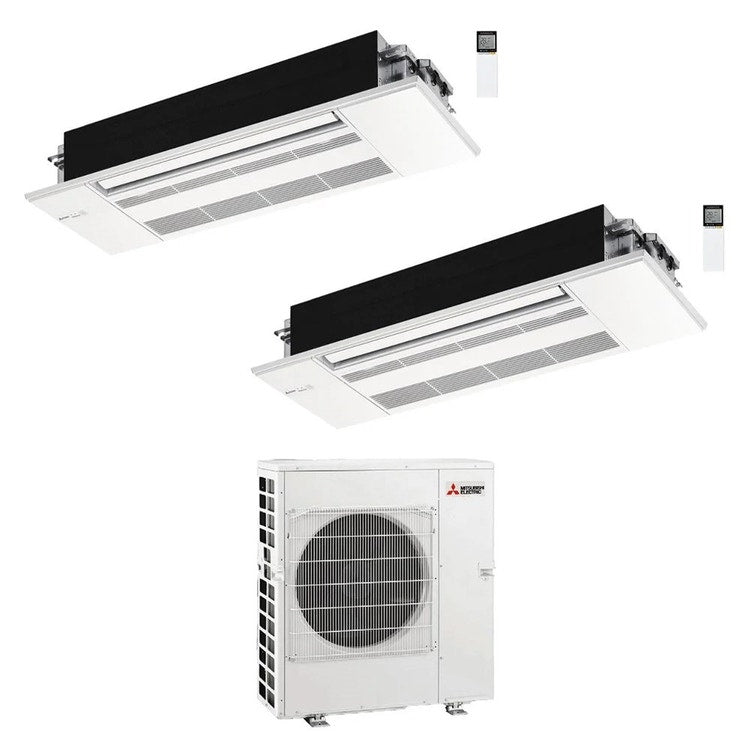 Mitsubishi 2-fach-Split-Klimagerät MLZ-KP 1-Wege-Kassette, Inverter – Außengerät R32 8,3 kW, Innengeräte 9000+9000 BTU MXZ-4F83VFHZ2+MLZ-KP[25|25]VG