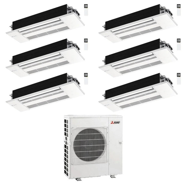 Mitsubishi 6-fach-Split-Klimagerät MLZ-KP 1-Wege-Kassette, Inverter, Weiß – Außengerät R32 12 kW, Innengeräte 7000+7000+9000+9000+12000+12000 BTU MXZ-6F120VF+MLZ-KY[20|20]VG+MLZ-KP[25|25|35|35]VG