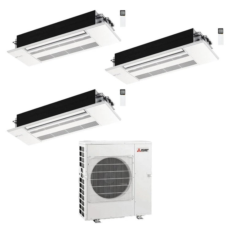 Mitsubishi 3-fach-Split-Klimagerät MLZ-KP 1-Wege-Kassette, Inverter – Außengerät R32 8,3 kW, Innengeräte 9000+9000+9000 BTU MXZ-4F83VFHZ2+MLZ-KP[25|25|25]VG