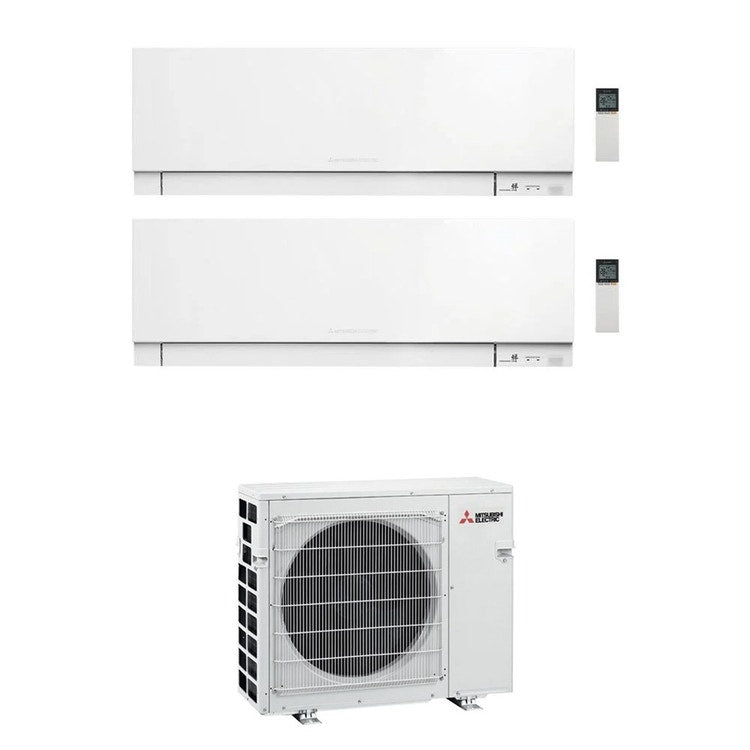 Mitsubishi 2-fach-Split-Klimagerät MSZ-EF Kirigamine Zen, Wandgerät, Inverter, WLAN, Weiß – Außengerät VFHZ R32 5,3 kW, Innengeräte 9000+12000 BTU MXZ-2F53VFHZ+MSZ-EF[25|35]VGKW