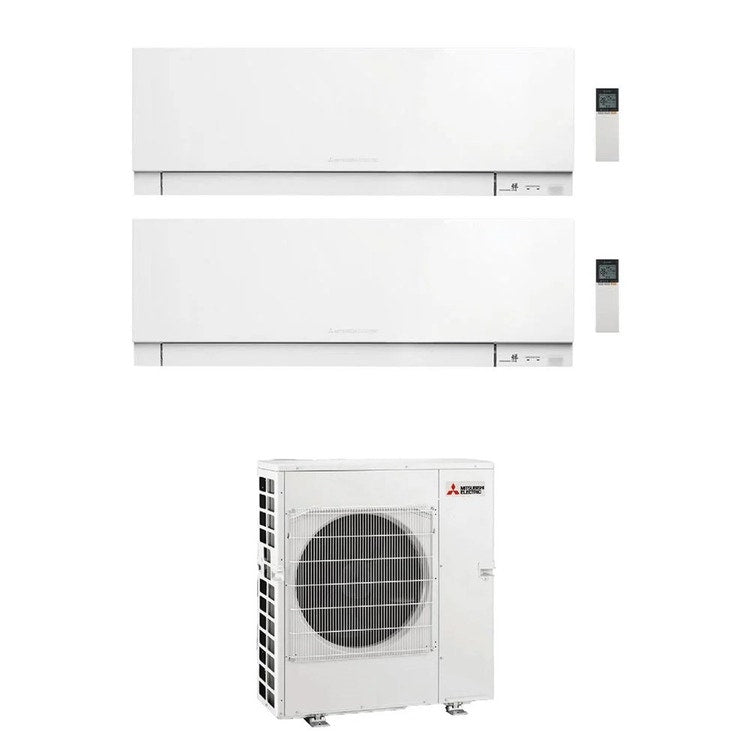Mitsubishi 2-fach-Split-Klimagerät MSZ-EF Kirigamine Zen, Wandgerät, Inverter, WLAN, Weiß – Außengerät R32 8,3 kW, Innengeräte 5000+12000 BTU MXZ-4F83VFHZ+MSZ-EF[18|35]VGKW