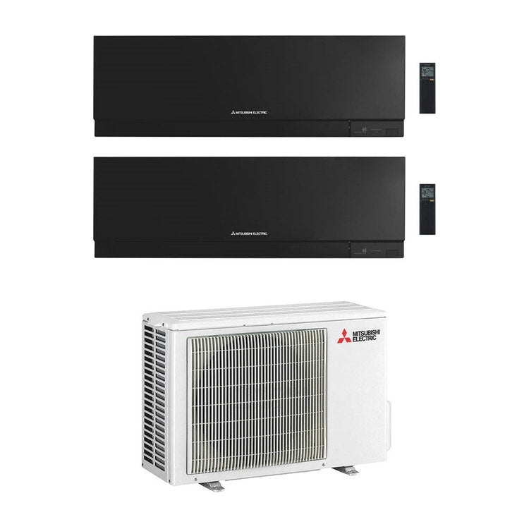 Mitsubishi 2-fach-Split-Klimagerät MSZ-EF Kirigamine Zen, Wandgerät, Inverter, WLAN, Schwarz – Außengerät R32 3,3 kW, Innengeräte 7000+7000 BTU MXZ-2F33VF+MSZ-EF[22|22]VGKB