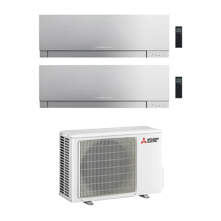 Mitsubishi 2-fach-Split-Klimagerät MSZ-EF Kirigamine Zen, Wandgerät, Inverter, WLAN, Silber – Außengerät R32 3,3 kW, Innengeräte 7000+7000 BTU MXZ-2F33VF+MSZ-EF[22|22]VGKS