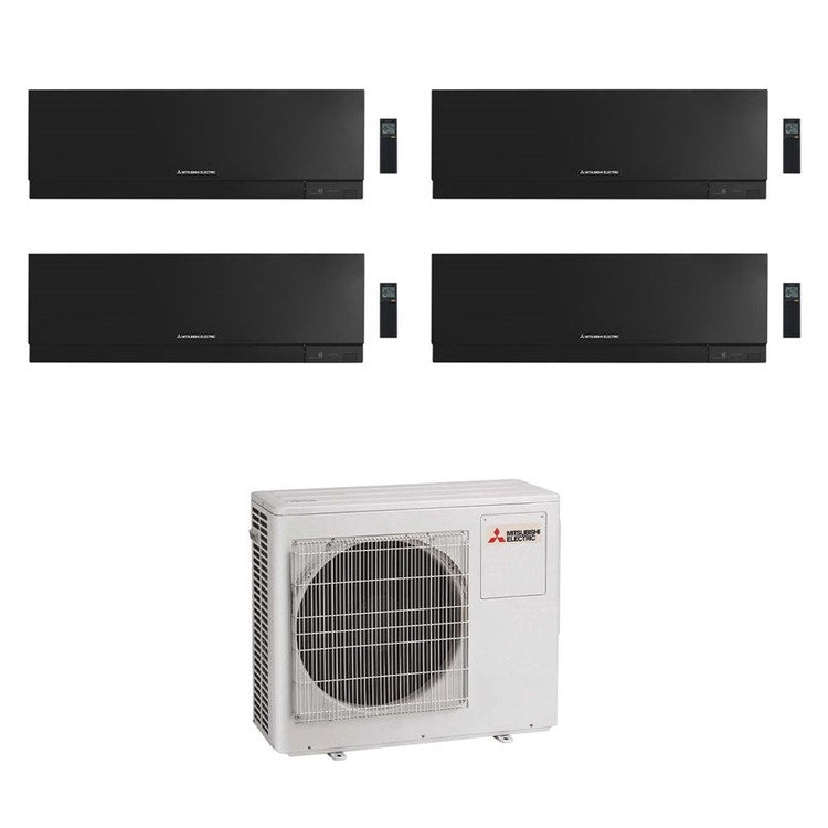 Mitsubishi 4-fach-Split-Klimagerät MSZ-EF Kirigamine Zen, Wandgerät, Inverter, WLAN, Schwarz – Außengerät R32 7,2 kW, Innengeräte 7000+7000+9000+15000 BTU MXZ-4F72VF+MSZ-EF[22|22|25|42]VGKB