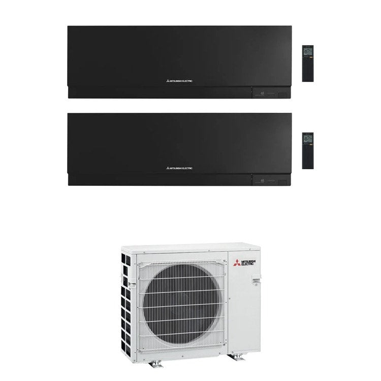 Mitsubishi 2-fach-Split-Klimagerät MSZ-EF Kirigamine Zen, Wandgerät, Inverter, WLAN, Schwarz – Außengerät VFHZ R32 5,3 kW, Innengeräte 7000+15000 BTU MXZ-2F53VFHZ+MSZ-EF[22|42]VGKB