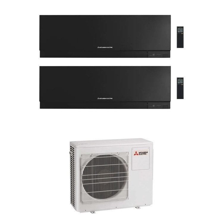 Mitsubishi 2-fach-Split-Klimagerät MSZ-EF Kirigamine Zen, Wandgerät, Inverter, WLAN, Schwarz – Außengerät R32 6,8 kW, Innengeräte 9000+15000 BTU MXZ-3F68VF+MSZ-EF[25|42]VGKB