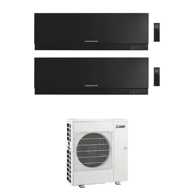 Mitsubishi 2-fach-Split-Klimagerät MSZ-EF Kirigamine Zen, Wandgerät, Inverter, WLAN, Schwarz – Außengerät R32 8,3 kW, Innengeräte 9000+12000 BTU MXZ-4F83VFHZ+MSZ-EF[25|35]VGKB